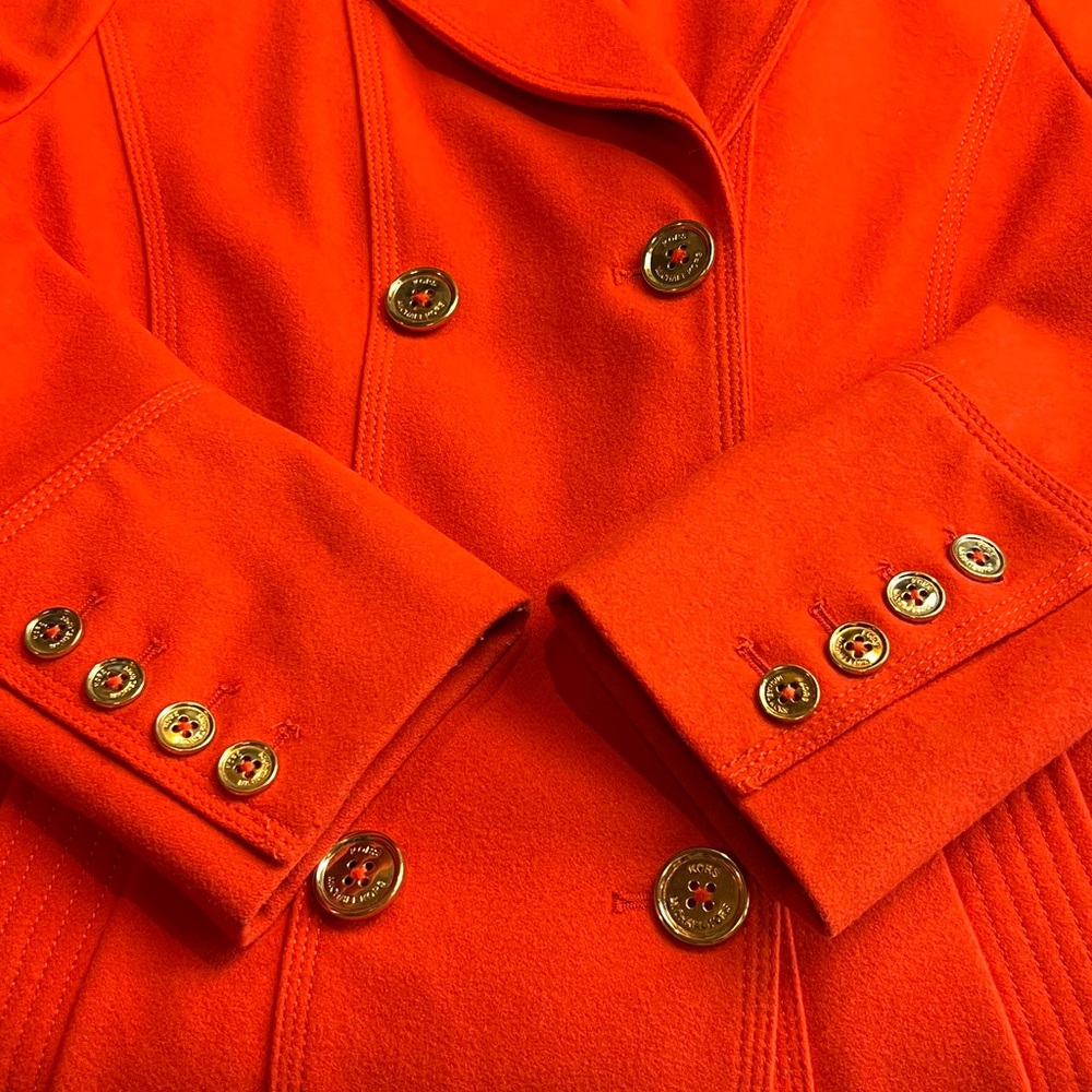 Michael Kors wool Double Breast Orange With Gold Buttons Peppy Peacoat SZ 10 - Picture 10 of 10